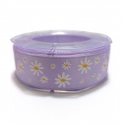 Lilac Satin Ribbon with Flowers 25 mm
